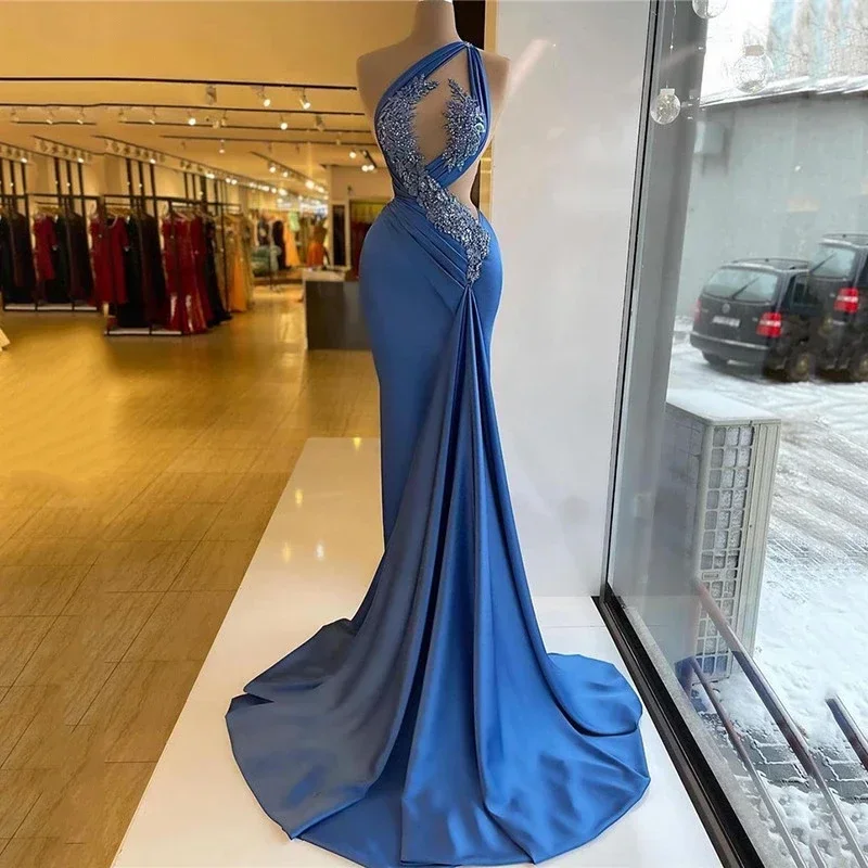 sexy-luxury-deep-blue-one-shoulder-sleeved-mermaid-evening-dresses-satin-decal-beaded-waist-prom-dresses-for-women-فساتين-السهرة