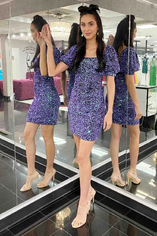 short-sleeves-purple-square-neck-bodycon-homecoming-dress