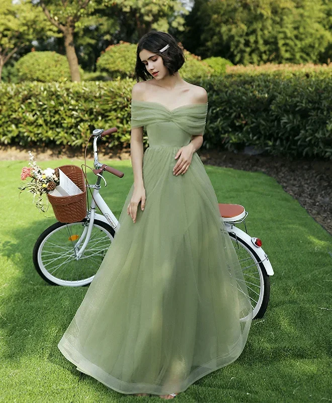 Simple Green Tulle Long Prom Dress, Green Formal Bridesmaid Dress