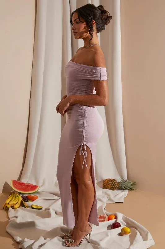 solange-off-the-shoulder-side-ruching-high-slit-maxi-dress-blush