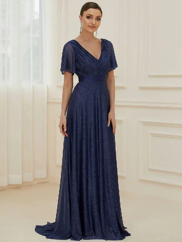 sparkling-short-sleeve-v-neck-ribbon-waist-a-line-evening-dress-ee50159