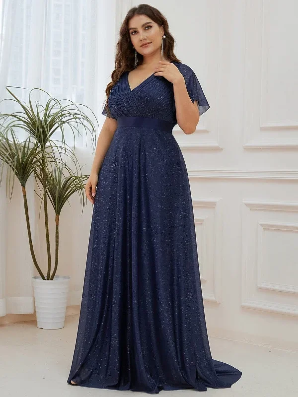 sparkling-short-sleeve-v-neck-ribbon-waist-a-line-evening-dress-ee50159