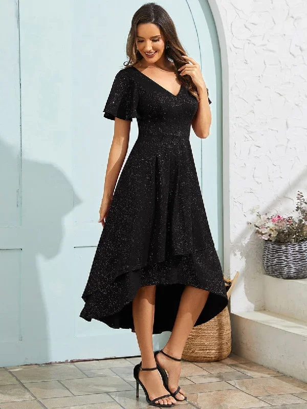 sparkling-v-neck-high-low-wedding-guest-dress-with-ruffled-sleeves-eg71926