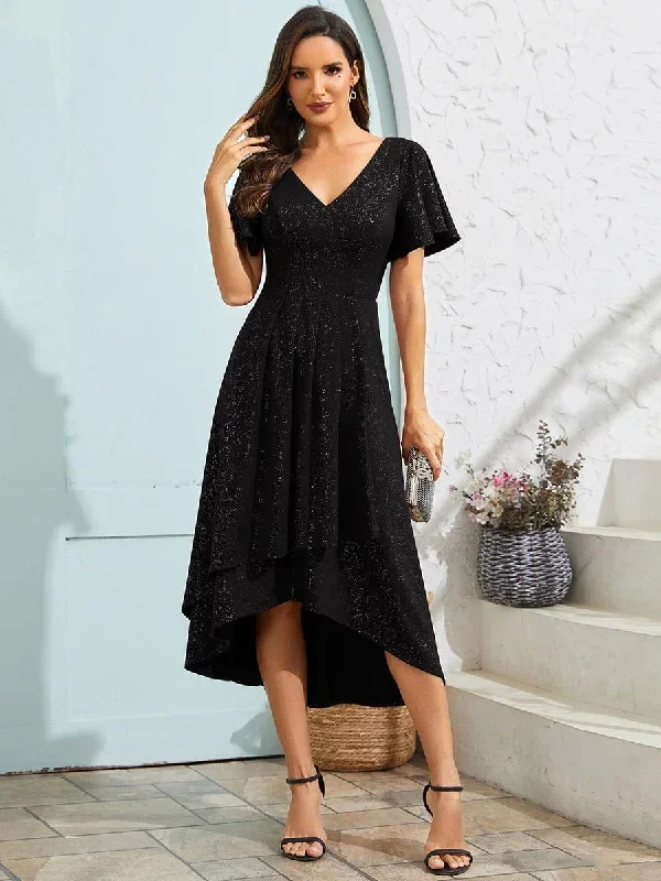 sparkling-v-neck-high-low-wedding-guest-dress-with-ruffled-sleeves-eg71926