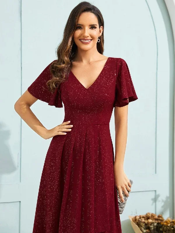 sparkling-v-neck-high-low-wedding-guest-dress-with-ruffled-sleeves-eg71926