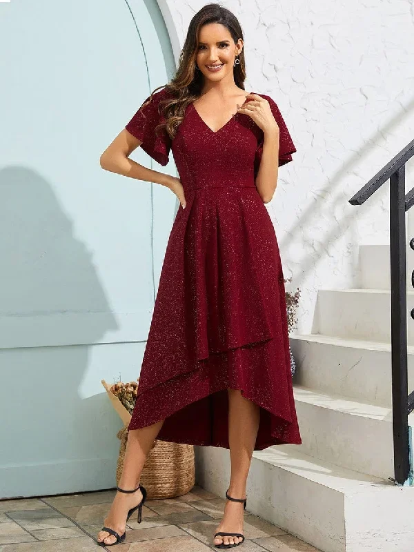 sparkling-v-neck-high-low-wedding-guest-dress-with-ruffled-sleeves-eg71926