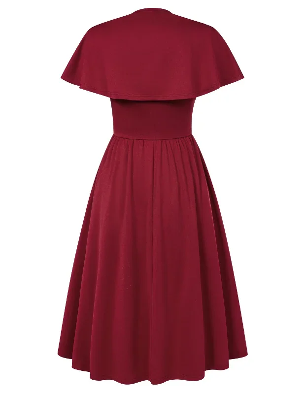 square-neck-dress-cape-sleeve-elastic-waist-midi-dress