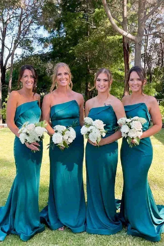 Strapless Green Mermaid Long Bridesmaid Dress