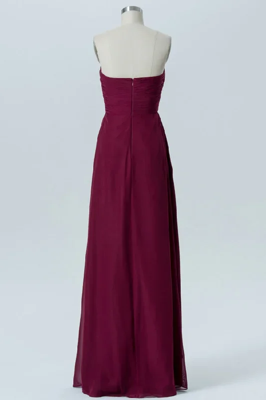 strapless-pleated-wine-red-ruffle-bridesmaid-dress