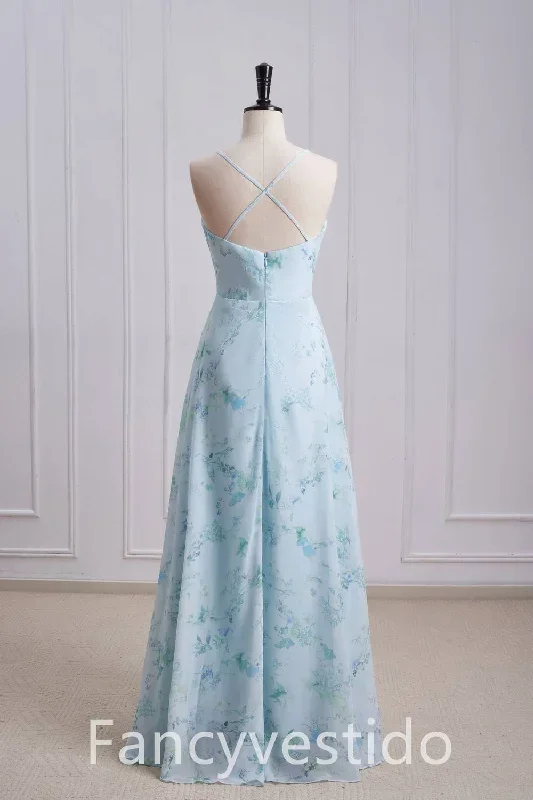 straps-cowl-neck-floral-print-chiffon-bridesmaid-dress