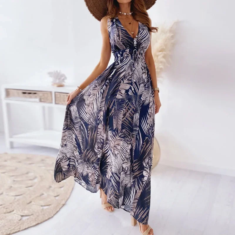 JuliaFashion - Summer Long Beach Floral Print SunFashion New Floral Print Halter Strap Banquet Wedding Maxi Dress