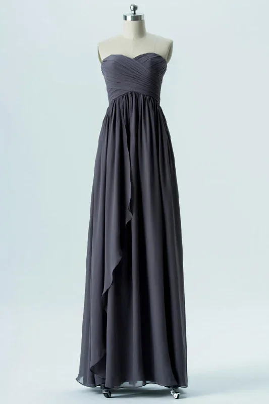 Sweet Grey Chiffon Long Bridesmaid Dress