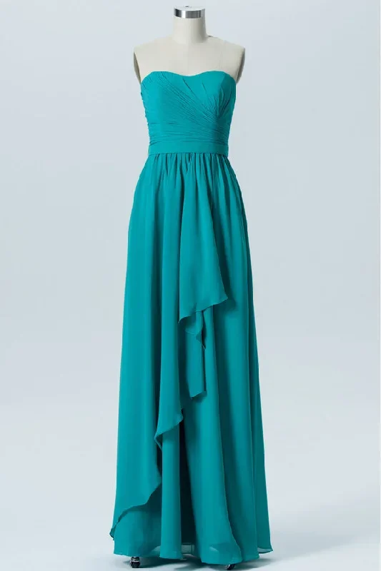 Sweetheart Tauquoise Chiffon Bridesmaid Dress with Ruffles