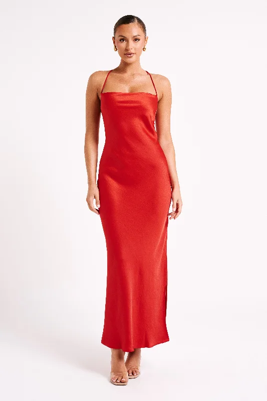 Sydney Straight Neck Slip Maxi Dress - Red