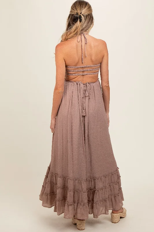 taupe-smocked-halter-cutout-maternity-maxi-dress