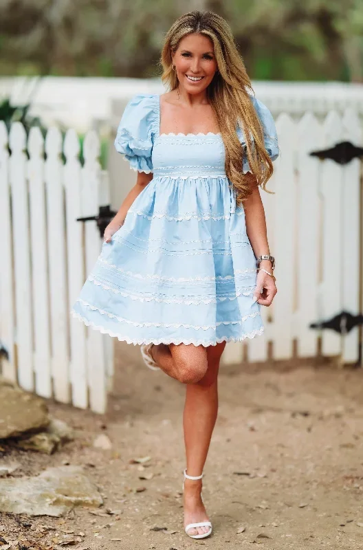 Those Baby Blues Babydoll Mini Dress - Light Blue