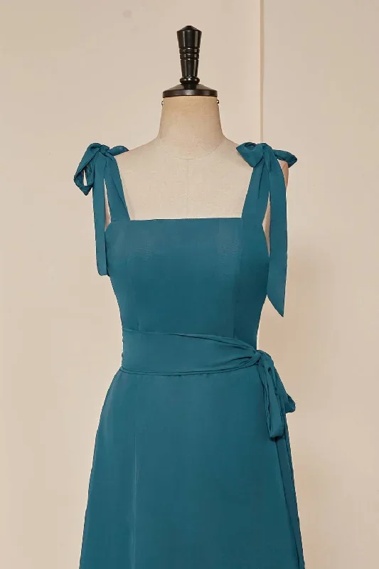 tie-straps-teal-a-line-bridesmaid-dress-with-detachable-sash