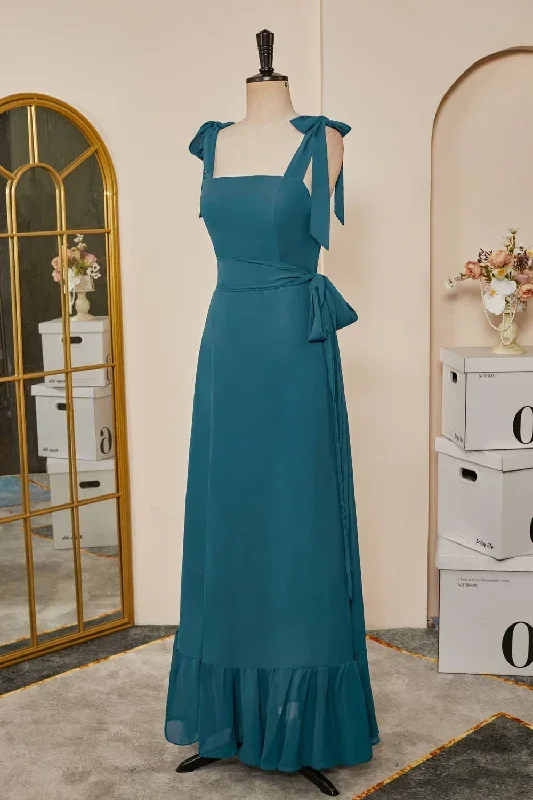 tie-straps-teal-a-line-bridesmaid-dress-with-detachable-sash