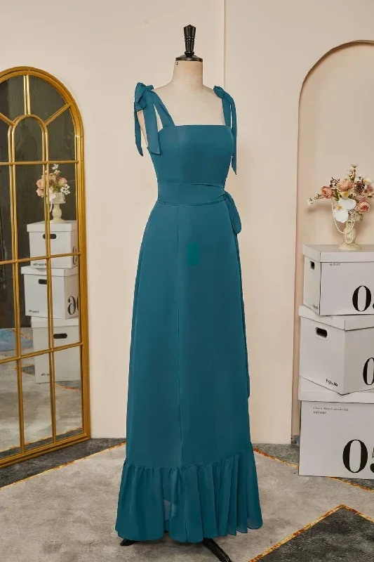 tie-straps-teal-a-line-bridesmaid-dress-with-detachable-sash