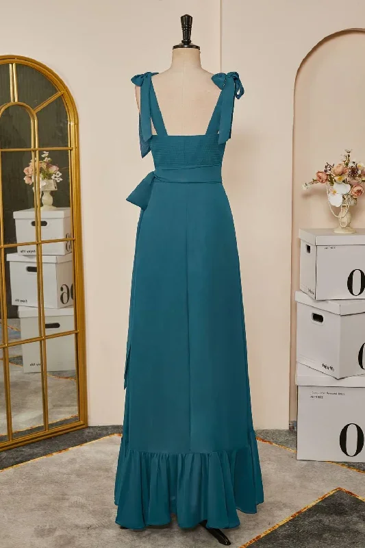 tie-straps-teal-a-line-bridesmaid-dress-with-detachable-sash