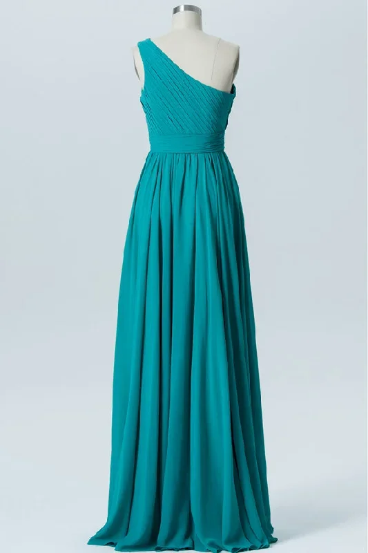 turquoise-chiffon-one-shoulder-ruffled-bridesmaid-dress