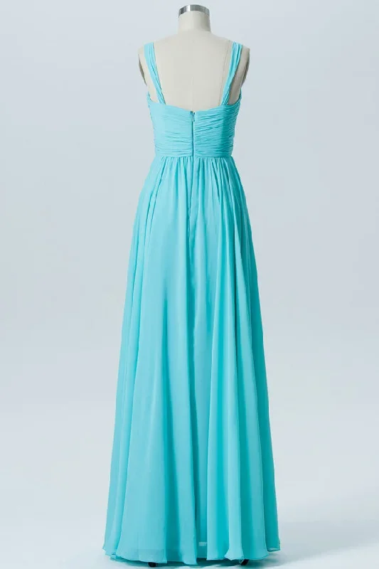 turquoise-straps-pleated-bridesmaid-dress