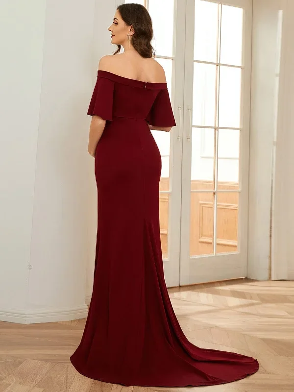 v-neck-off-shoulder-a-line-fishtail-maternity-dress-ey01680