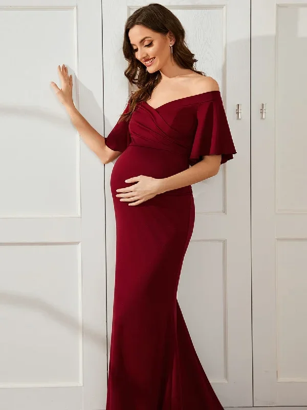 v-neck-off-shoulder-a-line-fishtail-maternity-dress-ey01680