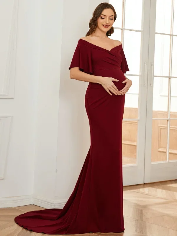 v-neck-off-shoulder-a-line-fishtail-maternity-dress-ey01680