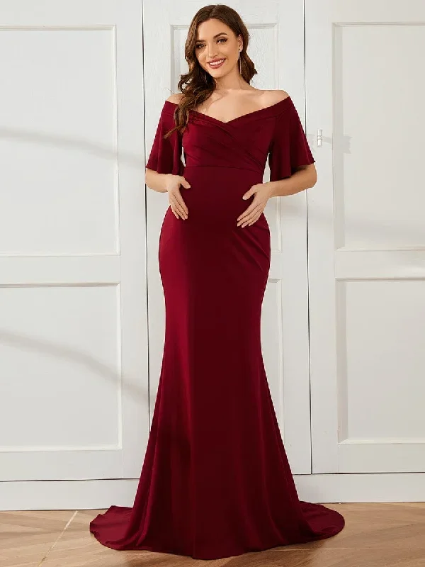 v-neck-off-shoulder-a-line-fishtail-maternity-dress-ey01680