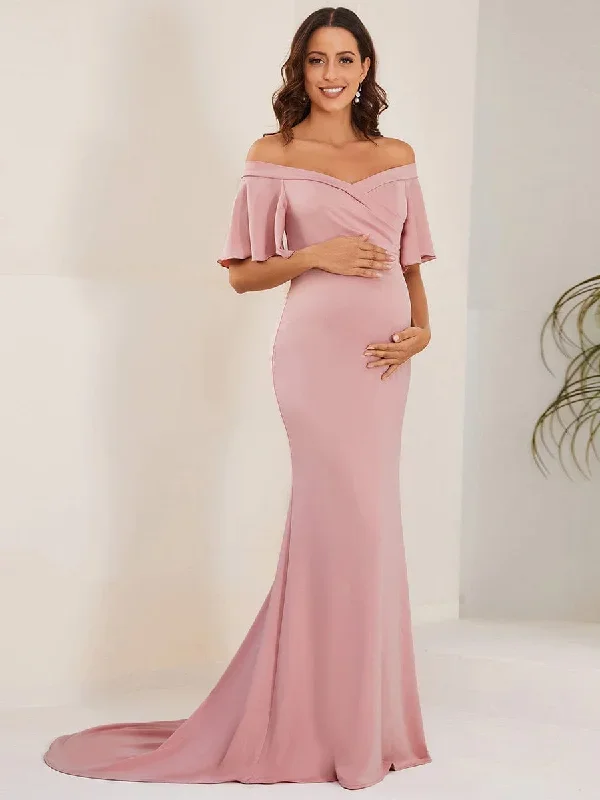 v-neck-off-shoulder-a-line-fishtail-maternity-dress-ey01680