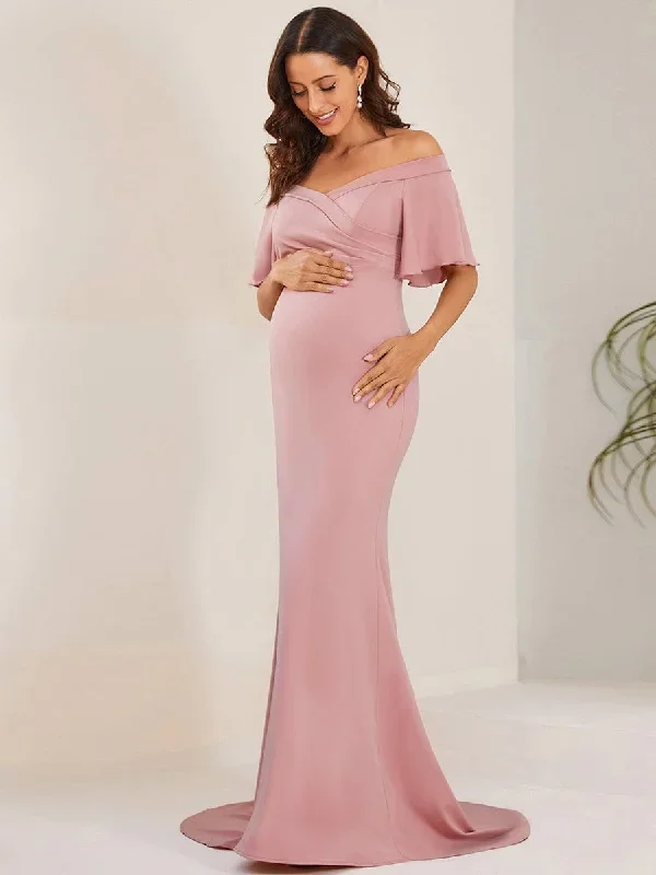 v-neck-off-shoulder-a-line-fishtail-maternity-dress-ey01680