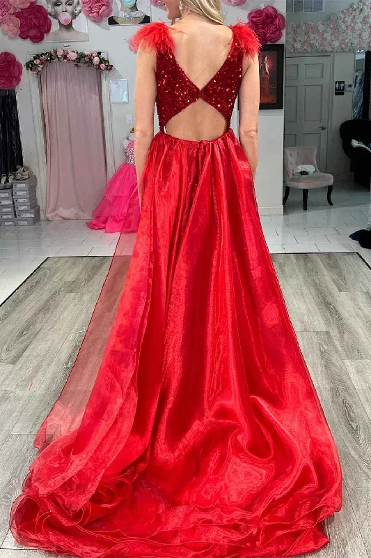 v-neck-red-sequin-feathers-long-prom-dress-with-cape