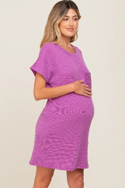 violet-ribbed-front-pocket-dolman-short-sleeve-maternity-dress