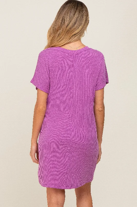 violet-ribbed-front-pocket-dolman-short-sleeve-maternity-dress