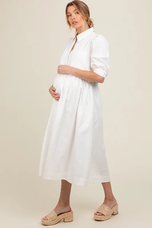 white-half-zip-maternity-midi-dress