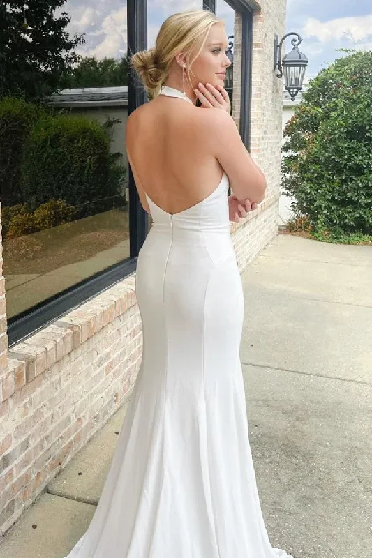 white-halter-mermaid-long-wedding-dress-with-slit