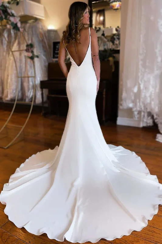 white-plunge-v-backless-mermaid-long-wedding-dress