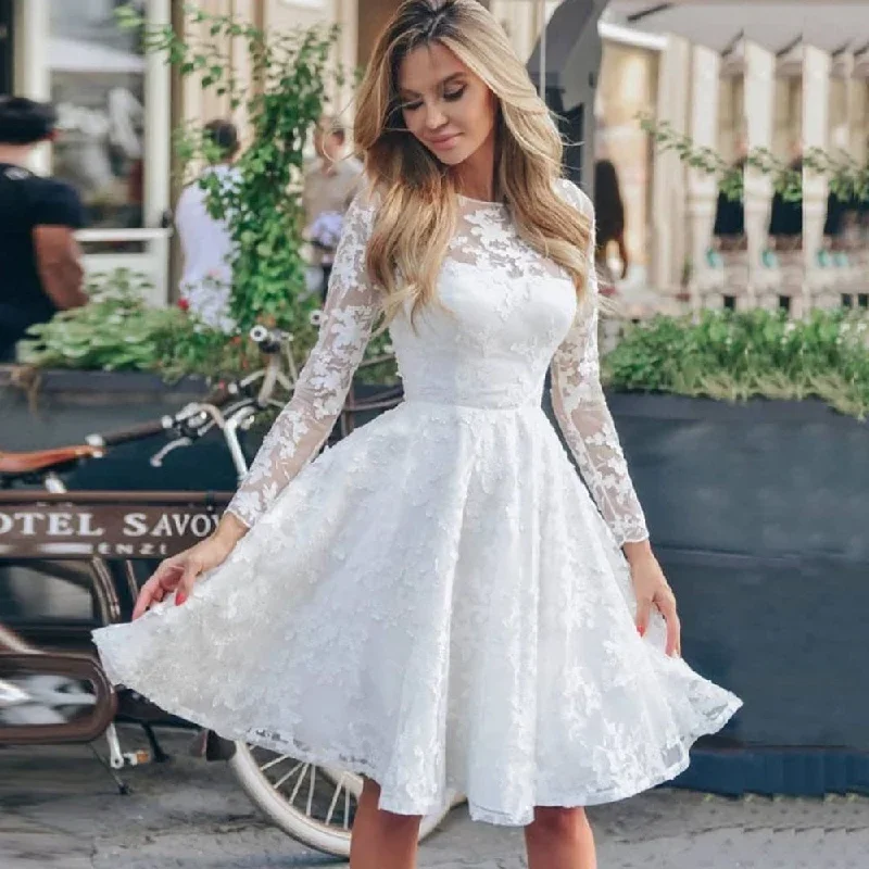 FashionSierra - Women Sexy White Lace Hook Flower Hollow Patchwork Boho Long Sleeve Dresses Wedding Party