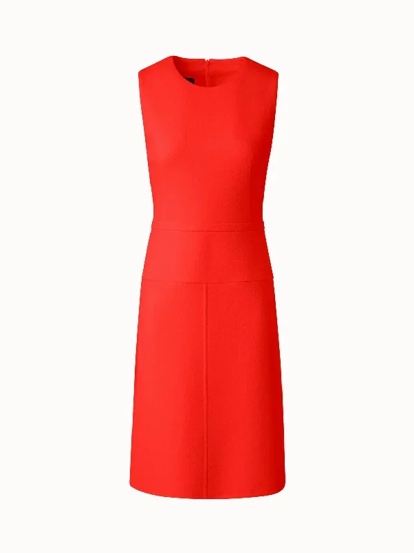 Wool Crêpe Double-Face Sheath Dress with A-Line Skirt