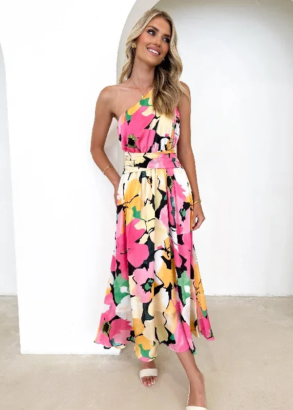 Yazer One Shoulder Maxi Dress - Floral Hues