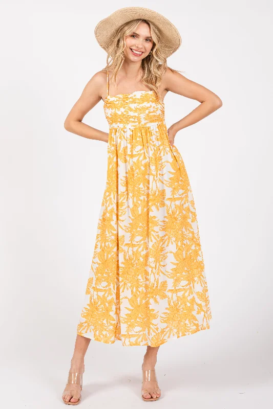 yellow-floral-pleated-front-back-cut-out-maternity-midi-dress