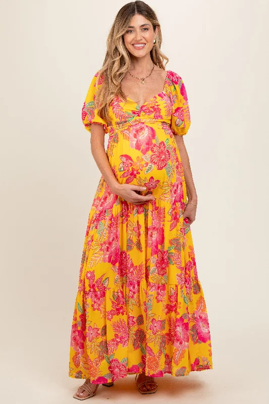 yellow-floral-sweetheart-neck-tiered-maternity-maxi-dress