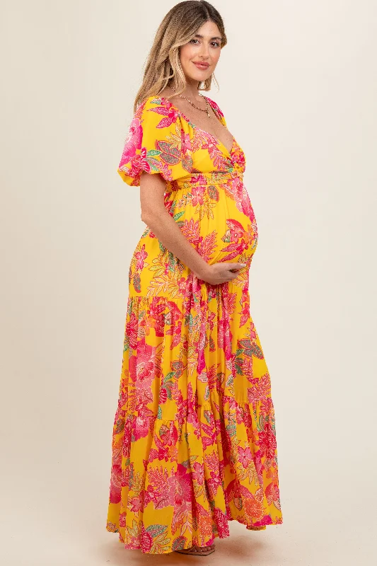 yellow-floral-sweetheart-neck-tiered-maternity-maxi-dress