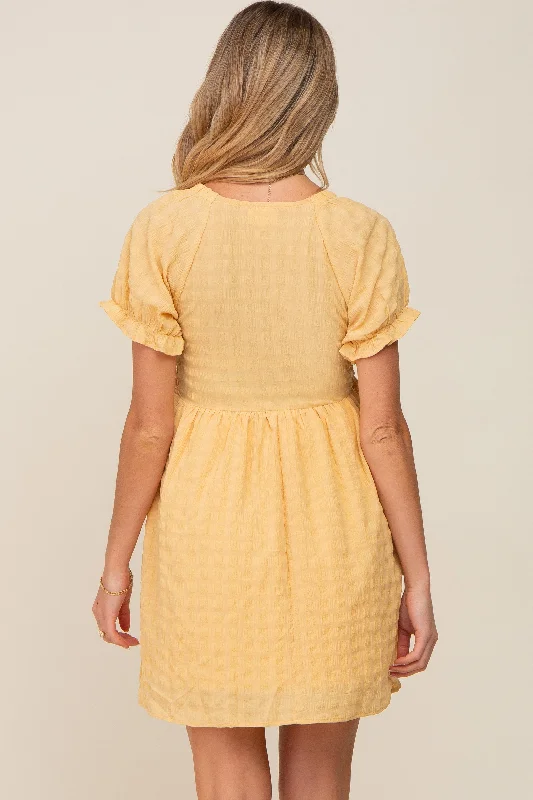 yellow-smocked-textured-v-neck-maternity-dress