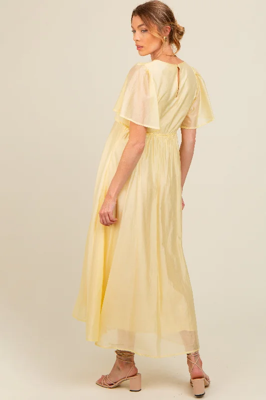 yellow-v-neck-flutter-sleeve-maternity-maxi-dress